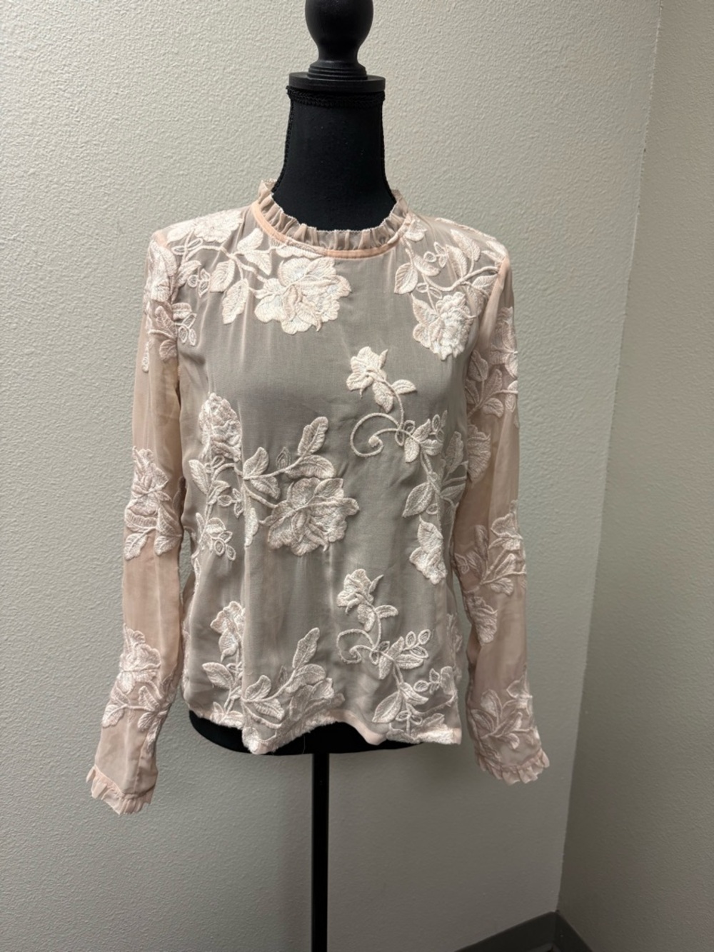 Endless Rose Cream Sheer Floral Embroidered Blouse Romantic Chic Large - Picture 2 of 10